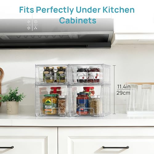 Vtopmart 4 Pack Clear Stackable Storage Drawers,Under Sink and Kitchen Organizers Storage,Easy to Assemble Plastic Drawers for Baby Bottle,Medicine, Bathroom,Cabinet and Pantry Organization - My Kitchen Products