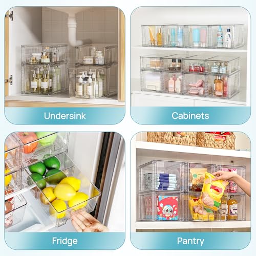 Vtopmart 4 Pack Clear Stackable Storage Drawers,Under Sink and Kitchen Organizers Storage,Easy to Assemble Plastic Drawers for Baby Bottle,Medicine, Bathroom,Cabinet and Pantry Organization - My Kitchen Products