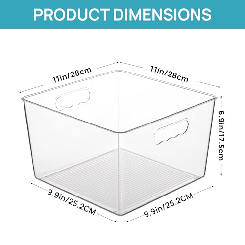 Vtopmart 4 Pack Extra Large Clear Plastic Storage Bins,11x11 Cube Acrylic Organizer Square Containers with Handle for Pantry,Closet,LaundryRoom,Kitchen,Bathroom,UnderSink Organization - My Kitchen Products