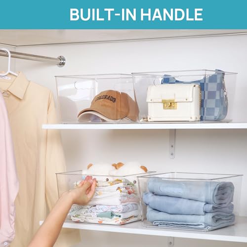 Vtopmart 4 Pack Extra Large Clear Plastic Storage Bins,11x11 Cube Acrylic Organizer Square Containers with Handle for Pantry,Closet,LaundryRoom,Kitchen,Bathroom,UnderSink Organization - My Kitchen Products