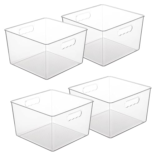 Vtopmart 4 Pack Extra Large Clear Plastic Storage Bins,11x11 Cube Acrylic Organizer Square Containers with Handle for Pantry,Closet,LaundryRoom,Kitchen,Bathroom,UnderSink Organization - My Kitchen Products
