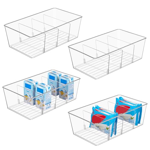 Vtopmart 4 Pack Food Storage Organizer Bins, Clear Plastic Bins for Pantry, Kitchen, Fridge, Cabinet Organization