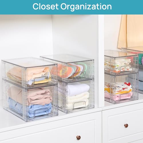Vtopmart 4 Pack Large Stackable Storage Drawers,Easily Assemble Acrylic Bathroom Closet Undersink Organizers and Storage,Plastic Bins for Kitchen Cabinets,Pantry,Makeup,Medicine Organization - My Kitchen Products