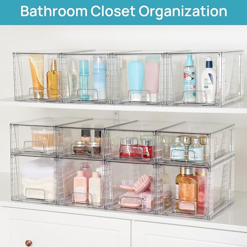 Vtopmart 4 Pack Large Stackable Storage Drawers,Easily Assemble Acrylic Bathroom Closet Undersink Organizers and Storage,Plastic Bins for Kitchen Cabinets,Pantry,Makeup,Medicine Organization - My Kitchen Products