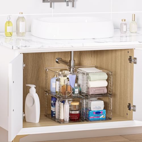 Vtopmart 4 Pack Large Stackable Storage Drawers,Easily Assemble Acrylic Bathroom Closet Undersink Organizers and Storage,Plastic Bins for Kitchen Cabinets,Pantry,Makeup,Medicine Organization - My Kitchen Products
