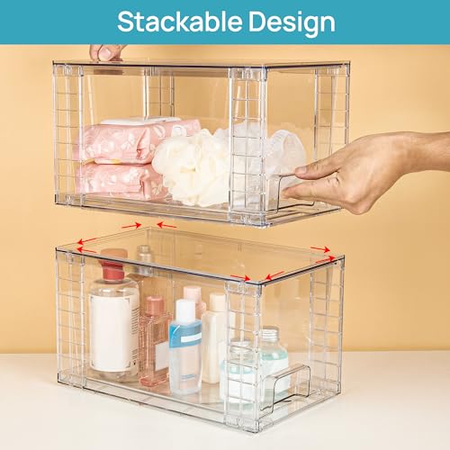 Vtopmart 4 Pack Large Stackable Storage Drawers,Easily Assemble Acrylic Bathroom Closet Undersink Organizers and Storage,Plastic Bins for Kitchen Cabinets,Pantry,Makeup,Medicine Organization - My Kitchen Products