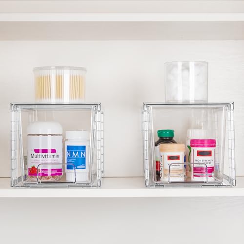 Vtopmart 4 Pack Large Stackable Storage Drawers,Easily Assemble Acrylic Bathroom Closet Undersink Organizers and Storage,Plastic Bins for Kitchen Cabinets,Pantry,Makeup,Medicine Organization - My Kitchen Products
