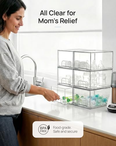 Vtopmart 4 Pack Small Clear Stackable Storage Drawers,Acrylic Bathroom Makeup Organizer,Plastic Storage Bins for Vanity, Undersink, Kitchen Cabinets, Pantry, Home Organization - My Kitchen Products