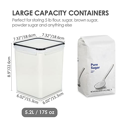 Vtopmart 4 PCS Large Food Storage Containers 5.2L / 175oz, 4 Pieces BPA Free Plastic Airtight Canisters for Flour, Sugar, Baking Supplies, Rice with Lids, 4 Measuring Cups and 24 Labels, Black - My Kitchen Products