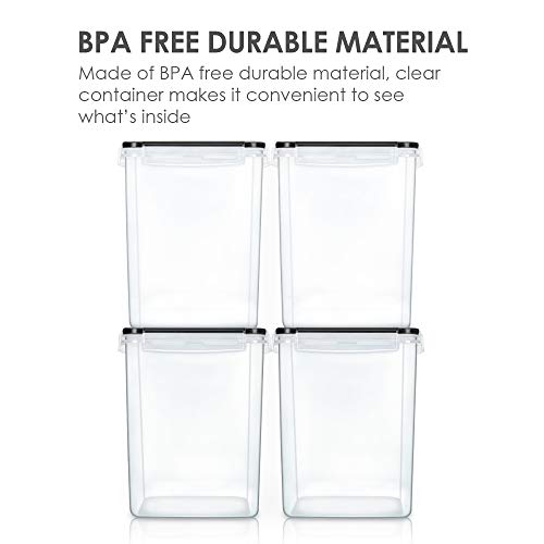 Vtopmart 4 PCS Large Food Storage Containers 5.2L / 175oz, 4 Pieces BPA Free Plastic Airtight Canisters for Flour, Sugar, Baking Supplies, Rice with Lids, 4 Measuring Cups and 24 Labels, Black - My Kitchen Products