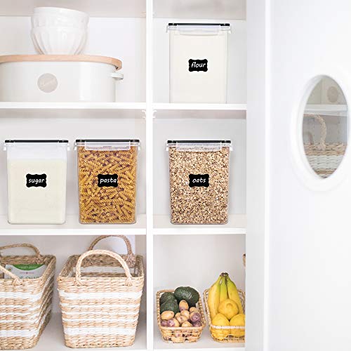 Vtopmart 4 PCS Large Food Storage Containers 5.2L / 175oz, 4 Pieces BPA Free Plastic Airtight Canisters for Flour, Sugar, Baking Supplies, Rice with Lids, 4 Measuring Cups and 24 Labels, Black - My Kitchen Products
