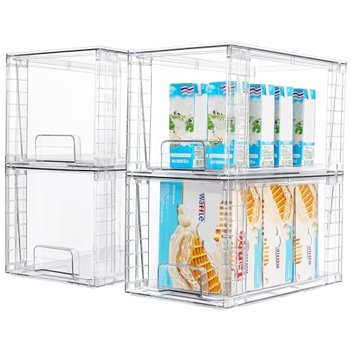 Vtopmart 4Pack Large Stackable Pantry Storage Drawers, Clear Organizer Bins with Handles, Acrylic Drawer Organizers