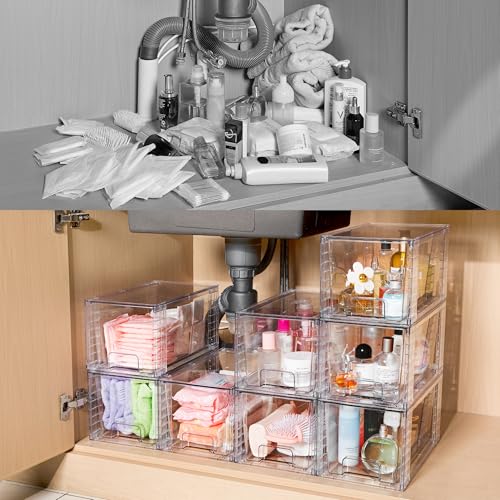 Vtopmart 4Pack Large Stackable Pantry Storage Drawers, Clear Organizer Bins with Handles, Acrylic Drawer Organizers for Kitchen, Pantry, Bathroom Undersink, Cabinet Organization and Storage - My Kitchen Products