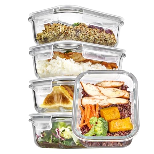 Vtopmart 5Pack 22oz Glass Storage Containers with Lids, Glass Meal Prep Food Container Sets with Snap Airtight Lid for Microwave, Oven, Freezer and Dishwasher, Grey - My Kitchen Products