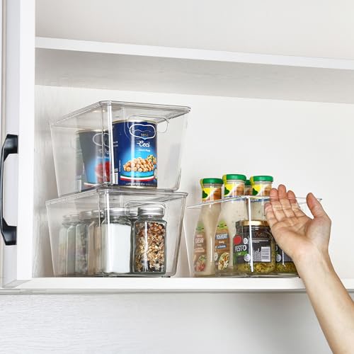 Vtopmart 6 Pack Clear Stackable Storage Bins with Lids, Medium Plastic Containers with Handle for Pantry Organizer and Storage,Perfect for Kitchen,Fridge,Cabinet, Closet,Bathroom Organization - My Kitchen Products