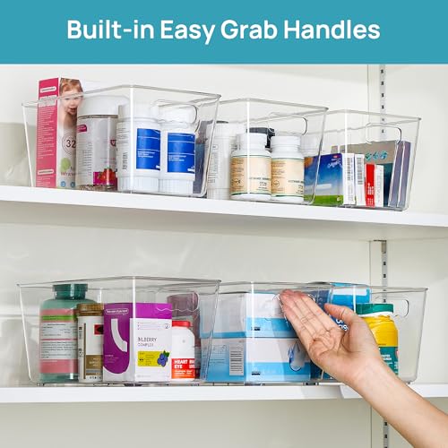 Vtopmart 6 Pack Clear Storage Bins, Pantry Cabinet Organizer Bins with Handle for Pantry Organizer and Storage, Plastic Bins for Fridge, Cabinet, Kitchen, Countertops, Cupboard, Freezer, Medium - My Kitchen Products