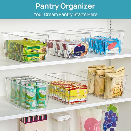 Vtopmart 6 Pack Clear Storage Bins, Pantry Cabinet Organizer Bins with Handle for Pantry Organizer and Storage, Plastic Bins for Fridge, Cabinet, Kitchen, Countertops, Cupboard, Freezer, Medium - My Kitchen Products