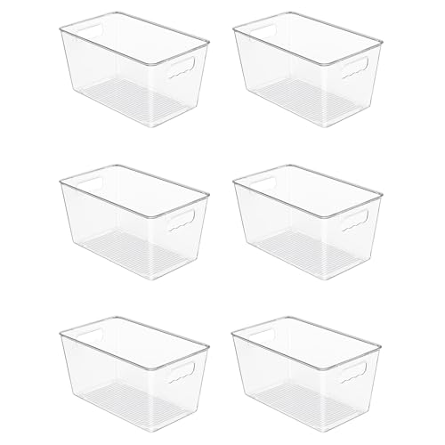 Vtopmart 6 Pack Clear Storage Bins, Pantry Cabinet Organizer Bins with Handle for Pantry Organizer and Storage, Plastic Bins