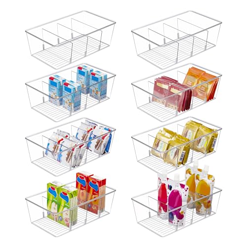 Vtopmart 8 Pack Food Storage Organizer Bins, Clear Plastic Bins for Pantry, Kitchen, Fridge, Cabinet Organization and Storage, 4 Compartment Holder for Packets, Snacks, Pouches, Spice Packets - My Kitchen Products