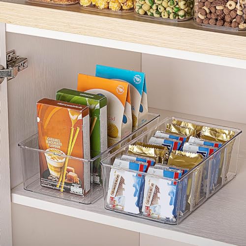 Vtopmart 8 Pack Food Storage Organizer Bins, Clear Plastic Bins for Pantry, Kitchen, Fridge, Cabinet Organization and Storage, 4 Compartment Holder for Packets, Snacks, Pouches, Spice Packets - My Kitchen Products