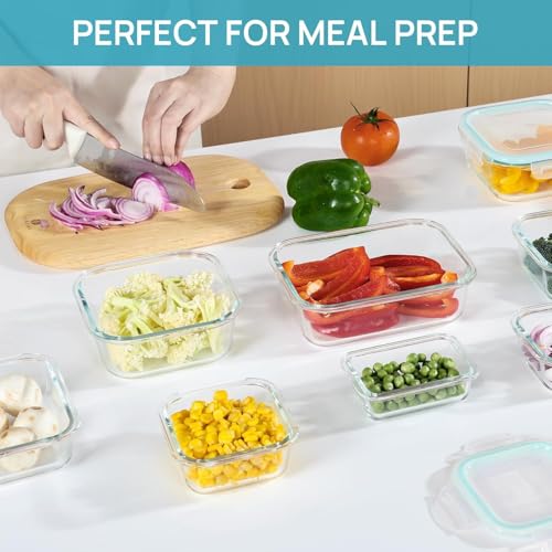 Vtopmart 8 Pack Glass Food Storage Containers with Airtight Lids, Glass Meal Prep Containers, Lunch Office Meal for Microwave, Oven, Freezer and Dishwasher, BPA Free - My Kitchen Products