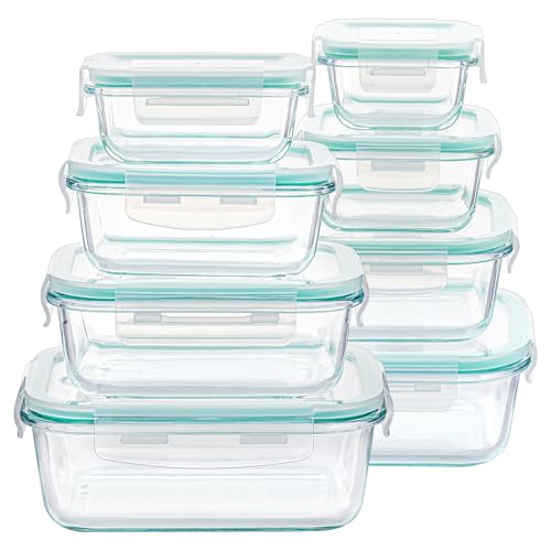 Vtopmart 8 Pack Glass Food Storage Containers with Airtight Lids, Glass Meal Prep Containers, Lunch Office Meal for Microwave, Oven, Freezer and Dishwasher, BPA Free - My Kitchen Products