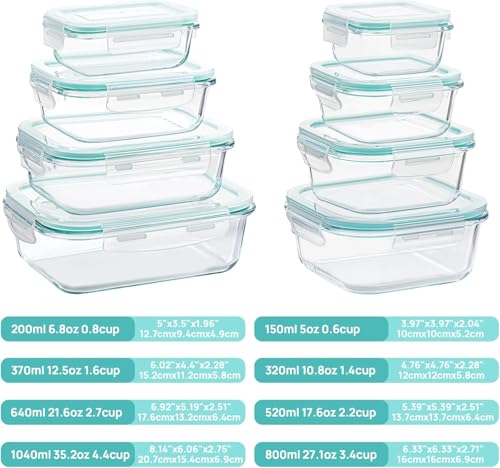 Vtopmart 8 Pack Glass Food Storage Containers with Airtight Lids, Glass Meal Prep Containers, Lunch Office Meal for Microwave, Oven, Freezer and Dishwasher, BPA Free - My Kitchen Products
