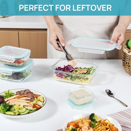 Vtopmart 8 Pack Glass Food Storage Containers with Airtight Lids, Glass Meal Prep Containers, Lunch Office Meal for Microwave, Oven, Freezer and Dishwasher, BPA Free - My Kitchen Products