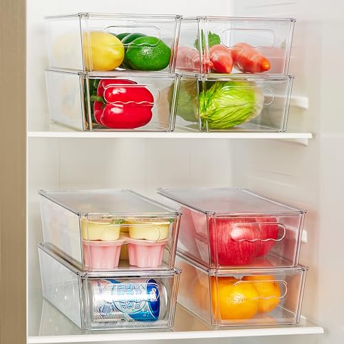 Vtopmart 8pcs Clear Organizers and Storage Bins with Lids, Stackable Plastic Storage Containers with Handles for Fridge, Freezer, Pantry, Cabinet, Kitchen Organization - My Kitchen Products