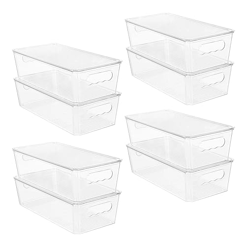 Vtopmart 8pcs Clear Organizers and Storage Bins with Lids, Stackable Plastic Storage Containers with Handles for Fridge