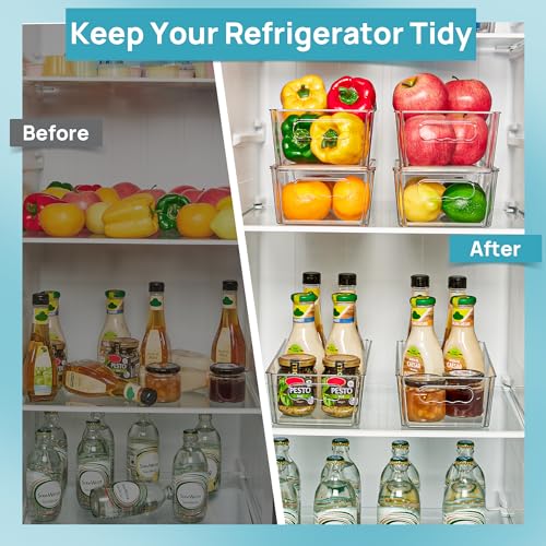 Vtopmart 8pcs Clear Organizers and Storage Bins with Lids, Stackable Plastic Storage Containers with Handles for Fridge, Freezer, Pantry, Cabinet, Kitchen Organization - My Kitchen Products