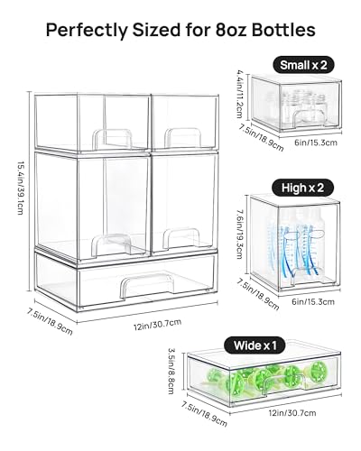 Vtopmart Stackable Storage Drawers Set of 5, Clear Plastic Organizer Bins for Baby Bottle, Beauty Supplies Storage, Ideal for Kichen Countertop, Vanity, Bathroom, Cabinet, Pantry Organization - My Kitchen Products