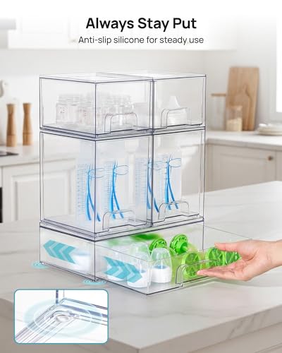Vtopmart Stackable Storage Drawers Set of 5, Clear Plastic Organizer Bins for Baby Bottle, Beauty Supplies Storage, Ideal for Kichen Countertop, Vanity, Bathroom, Cabinet, Pantry Organization - My Kitchen Products