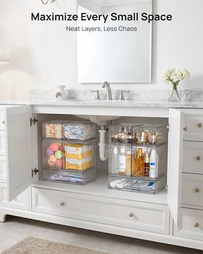 Vtopmart Stackable Storage Drawers Set of 5, Clear Plastic Organizer Bins for Baby Bottle, Beauty Supplies Storage, Ideal for Kichen Countertop, Vanity, Bathroom, Cabinet, Pantry Organization - My Kitchen Products