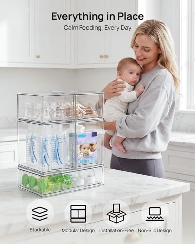 Vtopmart Stackable Storage Drawers Set of 5, Clear Plastic Organizer Bins for Baby Bottle, Beauty Supplies Storage, Ideal for Kichen Countertop, Vanity, Bathroom, Cabinet, Pantry Organization - My Kitchen Products