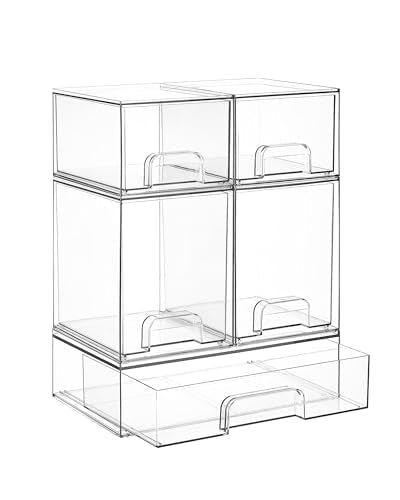 Vtopmart Stackable Storage Drawers Set of 5, Clear Plastic Organizer Bins for Baby Bottle, Beauty Supplies Storage, Ideal for Kichen Countertop, Vanity, Bathroom, Cabinet, Pantry Organization - My Kitchen Products
