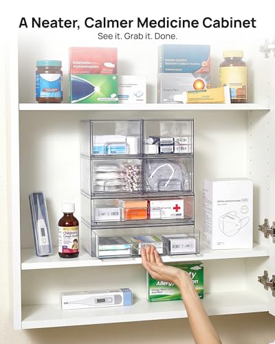 Vtopmart Stackable Storage Drawers Set of 6, Clear Plastic Organizer Bins for Bathroom Supplies, Ideal for Cabinet,Shelf, Pantry, Laundry Room Organization - My Kitchen Products