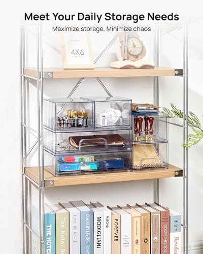 Vtopmart Stackable Storage Drawers Set of 6, Clear Plastic Organizer Bins for Bathroom Supplies, Ideal for Cabinet,Shelf, Pantry, Laundry Room Organization - My Kitchen Products