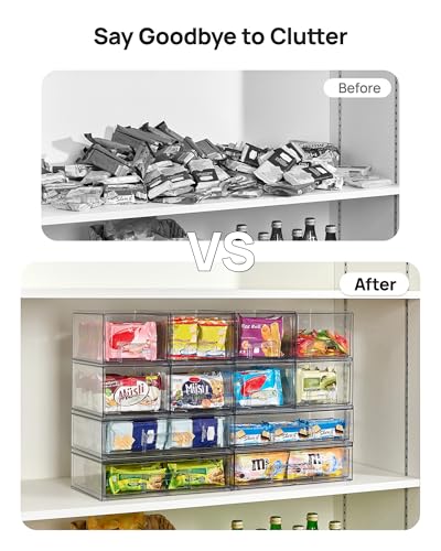 Vtopmart Stackable Storage Drawers Set of 6, Clear Plastic Organizer Bins for Bathroom Supplies, Ideal for Cabinet,Shelf, Pantry, Laundry Room Organization - My Kitchen Products