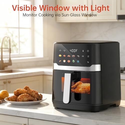 VUSIGN Air Fryer 6.8QT, 10-in-1 Functions Airfryer with Visible Window, 400°F Fast Heating & Adjustable Bottom Heater for Crispier Results, Nonstick & Dishwasher-Safe Basket, 1700W, Black - My Kitchen Products