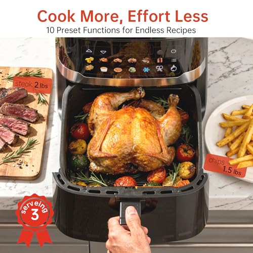 VUSIGN Air Fryer 6.8QT, 10-in-1 Functions Airfryer with Visible Window, 400°F Fast Heating & Adjustable Bottom Heater for Crispier Results, Nonstick & Dishwasher-Safe Basket, 1700W, Black - My Kitchen Products