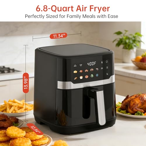 VUSIGN Air Fryer 6.8QT, 10-in-1 Functions Airfryer with Visible Window, 400°F Fast Heating & Adjustable Bottom Heater for Crispier Results, Nonstick & Dishwasher-Safe Basket, 1700W, Black - My Kitchen Products