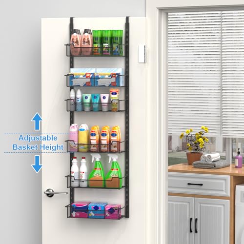 VyGrow 12.3" W Narrow Over the Door Pantry Organizer, 6-Tier Over the Door Organizer with Adjustable Basket, Pantry Door Organization for Pantry Kitchen Storage Room Spice Rack, Black - My Kitchen Products