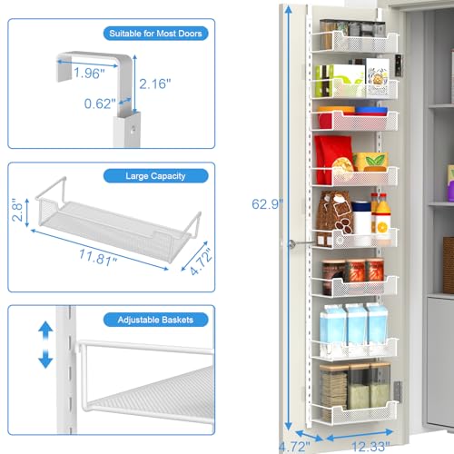 VyGrow 12.3" W Narrow Over the Door Pantry Organizer, 8-Tier Over the Door Organizer with Adjustable Basket, Pantry Door Organization for Pantry Kitchen Storage Room Spice Rack, White - My Kitchen Products