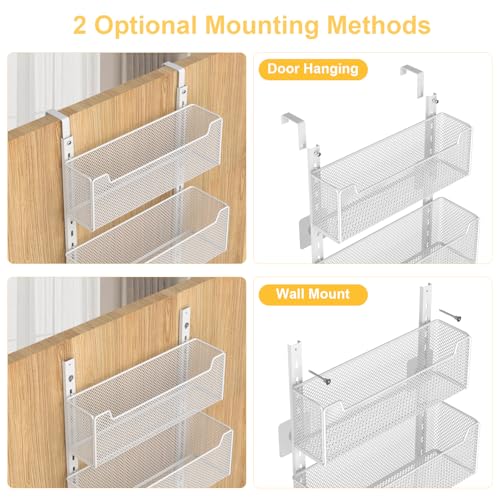 VyGrow Over the Door Organizer, 8-Tier Pantry Organizer with Fully Enclosed Mesh Baskets, Heavy-Duty Metal Hanging Spice Rack for Kitchen Bathroom Laundry Room, 2-in-1 Wall Mount or Door Mount, White - My Kitchen Products