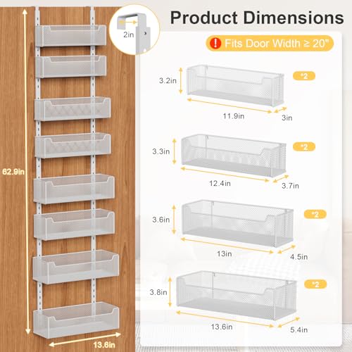 VyGrow Over the Door Organizer, 8-Tier Pantry Organizer with Fully Enclosed Mesh Baskets, Heavy-Duty Metal Hanging Spice Rack for Kitchen Bathroom Laundry Room, 2-in-1 Wall Mount or Door Mount, White - My Kitchen Products