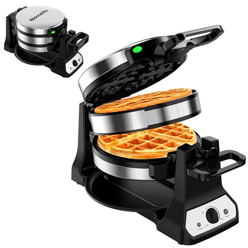 Waffle Maker, 1400W Belgian Waffle Maker, Double Waffle Iron 180° Flip, Rotating Nonstick Plates, Adjustable Browning Control, Locking Buckle & Cool Touch Handle, Removable Drip Tray, Stainless Steel - My Kitchen Products