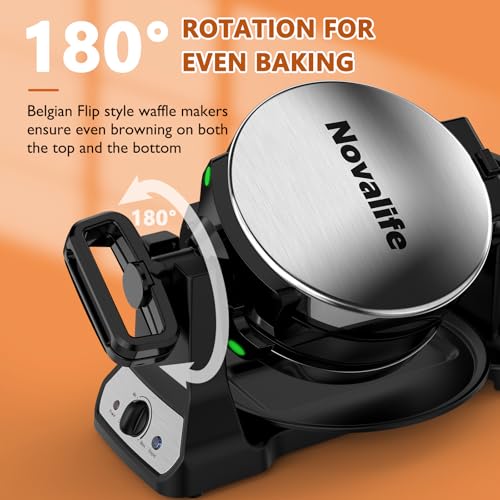 Waffle Maker, 1400W Belgian Waffle Maker, Double Waffle Iron 180° Flip, Rotating Nonstick Plates, Adjustable Browning Control, Locking Buckle & Cool Touch Handle, Removable Drip Tray, Stainless Steel - My Kitchen Products