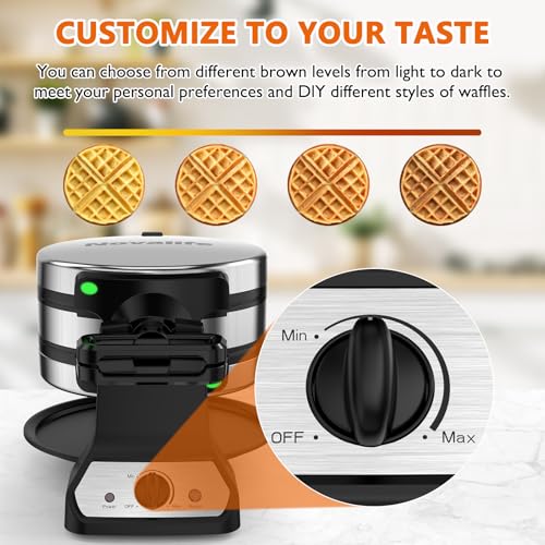 Waffle Maker, 1400W Belgian Waffle Maker, Double Waffle Iron 180° Flip, Rotating Nonstick Plates, Adjustable Browning Control, Locking Buckle & Cool Touch Handle, Removable Drip Tray, Stainless Steel - My Kitchen Products