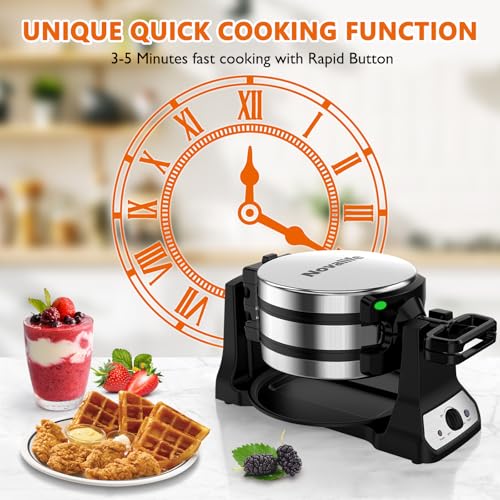 Waffle Maker, 1400W Belgian Waffle Maker, Double Waffle Iron 180° Flip, Rotating Nonstick Plates, Adjustable Browning Control, Locking Buckle & Cool Touch Handle, Removable Drip Tray, Stainless Steel - My Kitchen Products